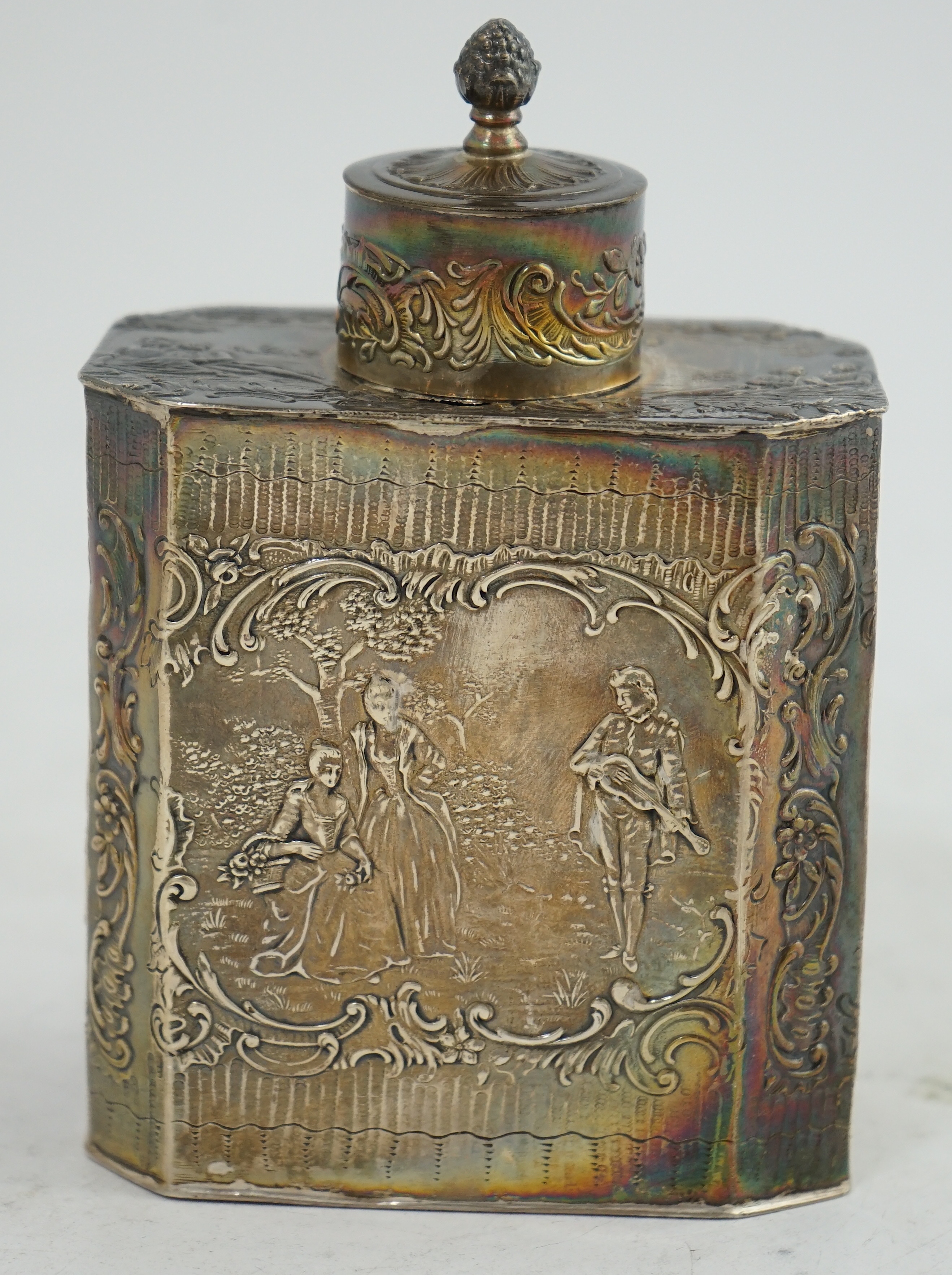 A 19th century German Hanau? silver tea caddy and cover